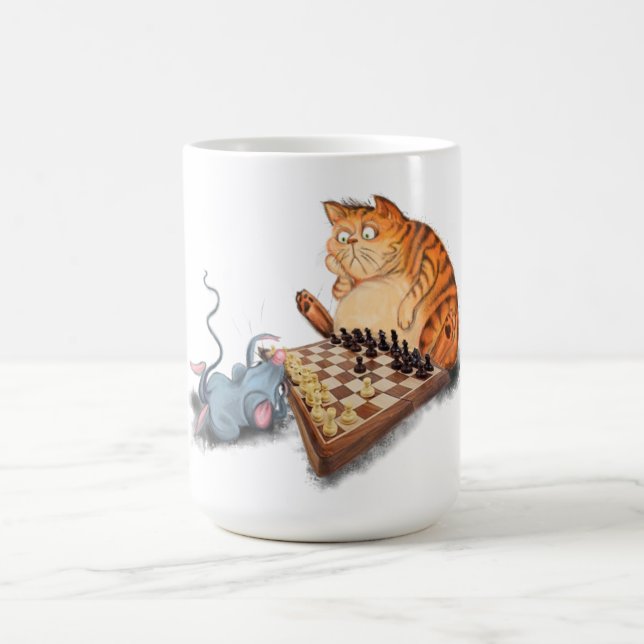 Cat and Mouse Playing Schach - Malerei - Funny Kaffeetasse (Mittel)
