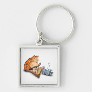 Cat and Mouse Playing Schach Schlüsselanhänger Fun