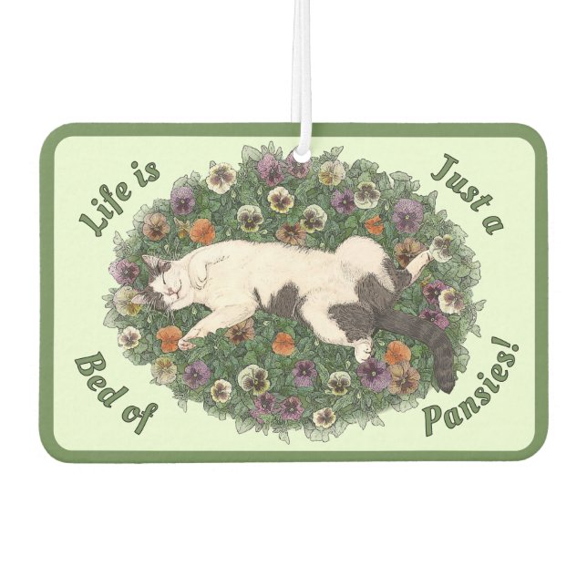 Cat and Pansy Blume Design individuell anpassbar Autolufterfrischer (Vorderseite)