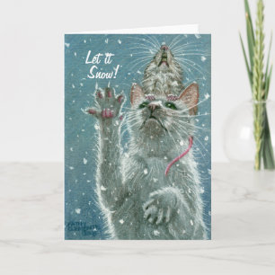 Cat and Rat Greeting Card, Let it Snow! Feiertagskarte