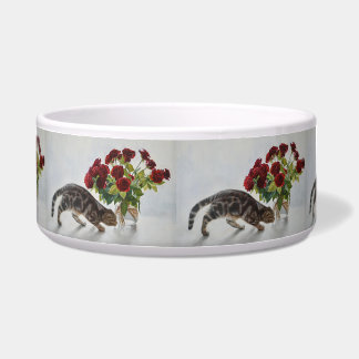 Cat and Red Roses – Realistic Oil Painting Print Napf