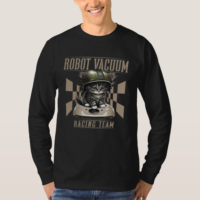 Cat And Robot Vacuum Cleaner Cat Dad T-Shirt (Vorderseite)
