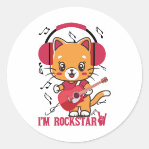 Cat and Rock Ich bin Rockstar Cool Cat Band Rockca Runder Aufkleber