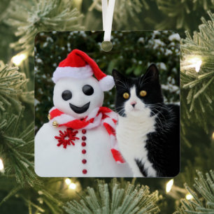 Cat and Santa Snowman Christmas Funny Foto - Ornament Aus Metall