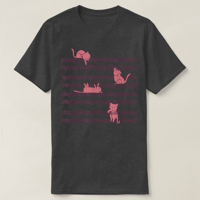 Cat and Sheet music Play Musician T-Shirt (Design vorne)