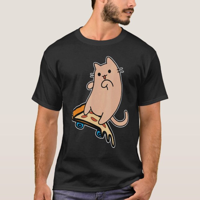 Cat and Skateboard Skateboarding Pepperoni Pizza B T-Shirt (Vorderseite)