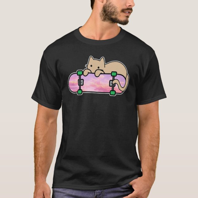 Cat and Skateboard Skateboarding Shy Cat skating o T-Shirt (Vorderseite)