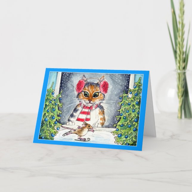 Cat and Skaten Maus - Urlaubskarte Feiertagskarte (Vorderseite)