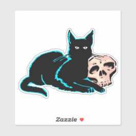Cat and skull Halloween Illustration Aufkleber