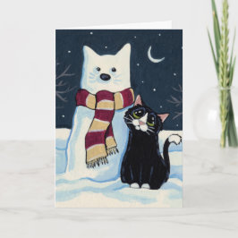 Cat and Snow Cat at Night Christmas Card Feiertagskarte