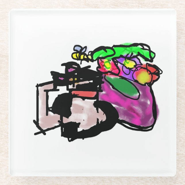 Cat and spring flowers  glasuntersetzer (Vorderseite)