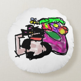 Cat and spring flowers rundes kissen