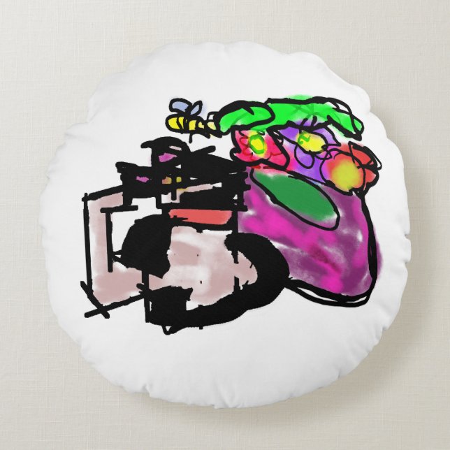 Cat and spring flowers  rundes kissen (Vorderseite)