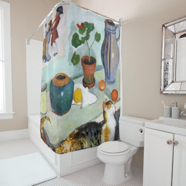 Cat and Still Life, August Macke Duschvorhang (Beispiel)