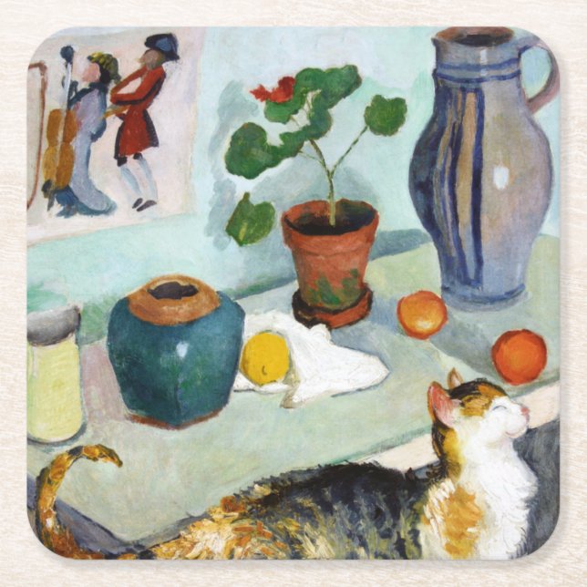 Cat and Still Life, August Macke Rechteckiger Pappuntersetzer (Vorderseite)