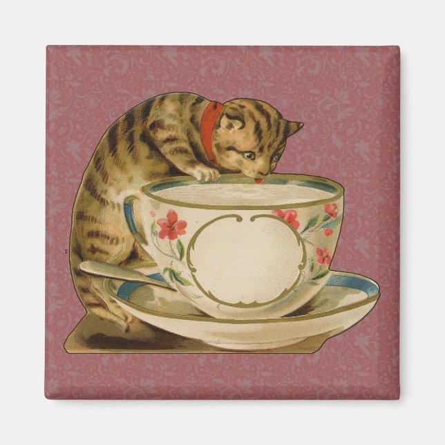 Cat and Teacup Vintage Victorian Magnet (Vorne)