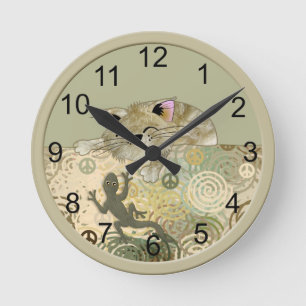 ☮ Cat and the Lizard  Wall Clock Runde Wanduhr