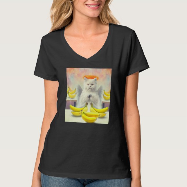 Cat angel artwork meow kitty portrait cute banana  T-Shirt (Vorderseite)