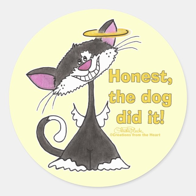 Cat Angel Runder Aufkleber (Vorderseite)