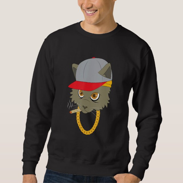 cat  animal  cool  gangster  chill  hat  cap  chai sweatshirt (Vorderseite)