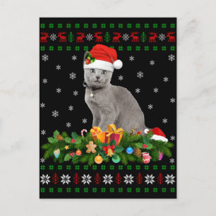 Cat Animal Lover Weihnachtsmannmütze Ugly Russian  Postkarte