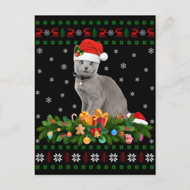 Cat Animal Lover Weihnachtsmannmütze Ugly Russian  Postkarte (Vorderseite)