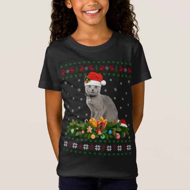 Cat Animal Lover Weihnachtsmannmütze Ugly Russian  T-Shirt (Vorderseite)