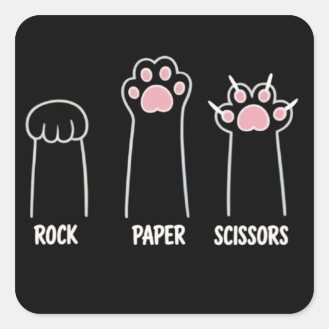 Cat Animal Pet Lover Rock Paper Scissors Hand Game Quadratischer Aufkleber (Vorderseite)