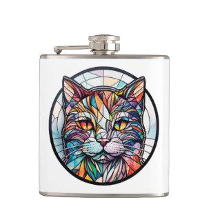 Cat Animal Portrait Gestaltete Glas Wildtiere Kuns Flachmann