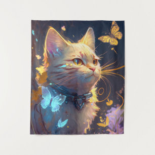 Cat Animal Portrait Painting Pet Character Wandteppich