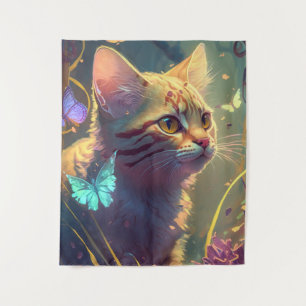 Cat Animal Portrait Painting Pet Character Wandteppich