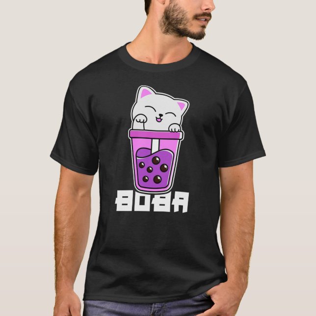 Cat Anime Bubble Tea Boba Neko Girls Kawaii Girls  T-Shirt (Vorderseite)