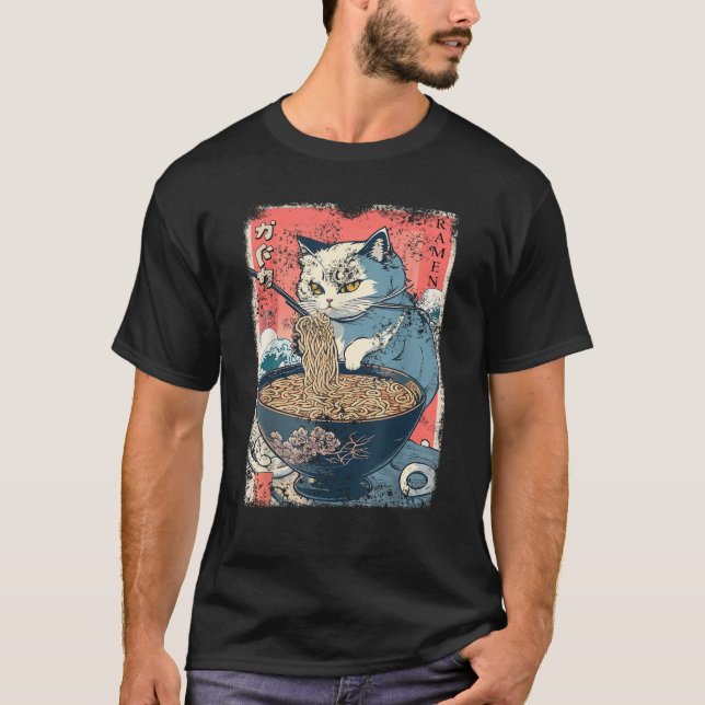 Cat Anime Japanese Ramen Noodle Kawaii For Cat Dad T-Shirt (Vorderseite)