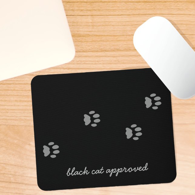 Cat Approved Gray Paw Prints Black Mouse Pad Mousepad (Von Creator hochgeladen)