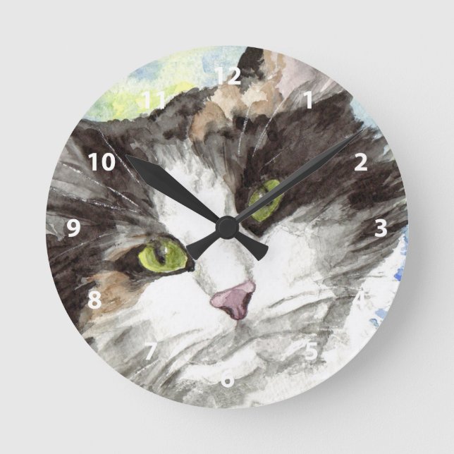 Cat Aquarelluhren Runde Wanduhr (Vorderseite)
