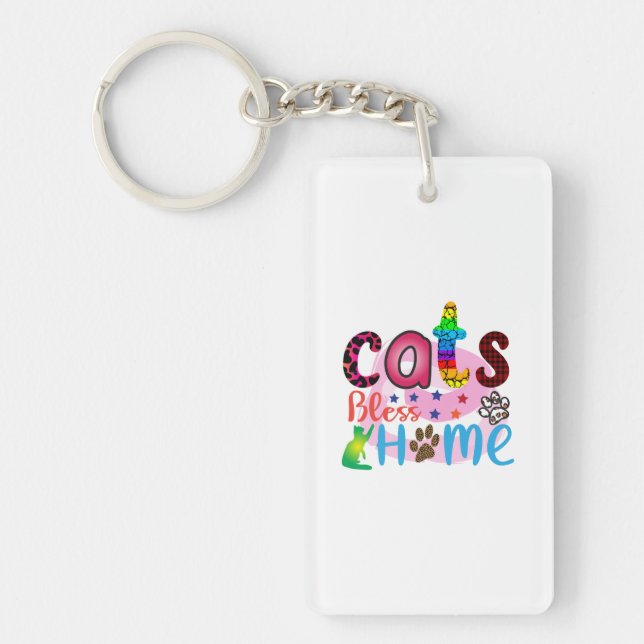 Cat Art Cats Bless Home_2 Schlüsselanhänger (Vorderseite)