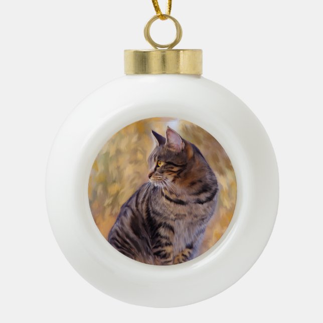 Cat Art Portrait Keramik Kugel-Ornament (Vorderseite)