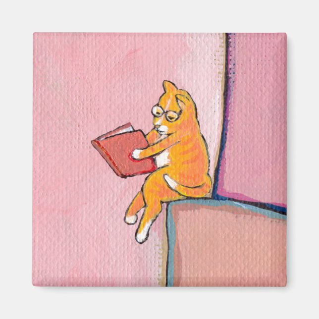 Cat art reading fun - Marmalade bevorzugt Einsamke Magnet (Vorne)