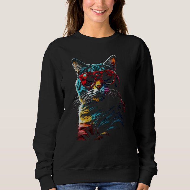 Cat Artwork  Sunglasses Animal Cat 1 Sweatshirt (Vorderseite)
