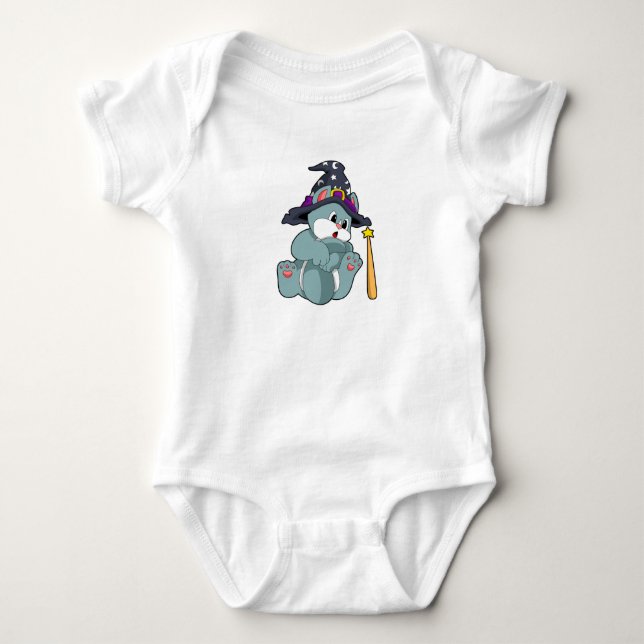Cat as Wizard with Magic wand & Hat Baby Strampler (Vorderseite)