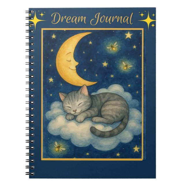 Cat Asleep on a Cloud Crescent Moon Stars Notebook Notizblock (Vorderseite)
