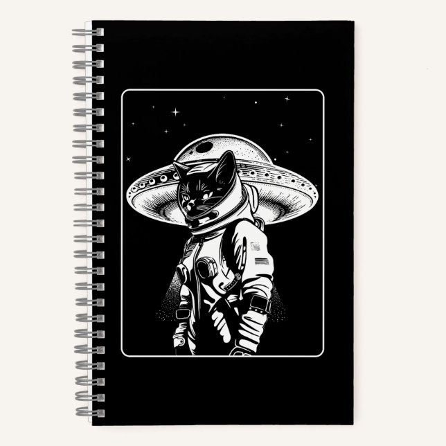 Cat Astronaut Alien UFO Science Fiction Notizbuch (Vorderseite)