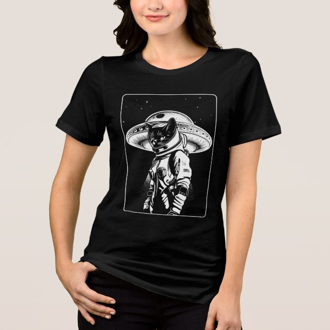 Cat Astronaut Alien UFO Science Fiction Tri-Blend Shirt (Vorderseite)