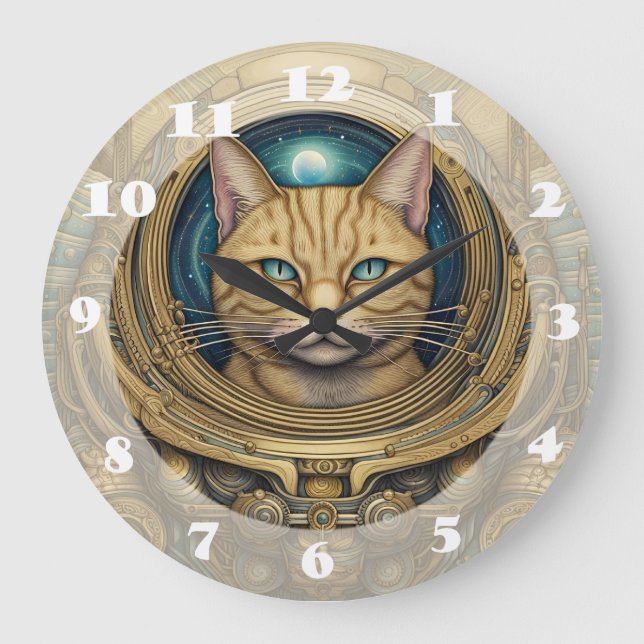 Cat Astronaut cyberpunk art Große Wanduhr (Vorderseite)