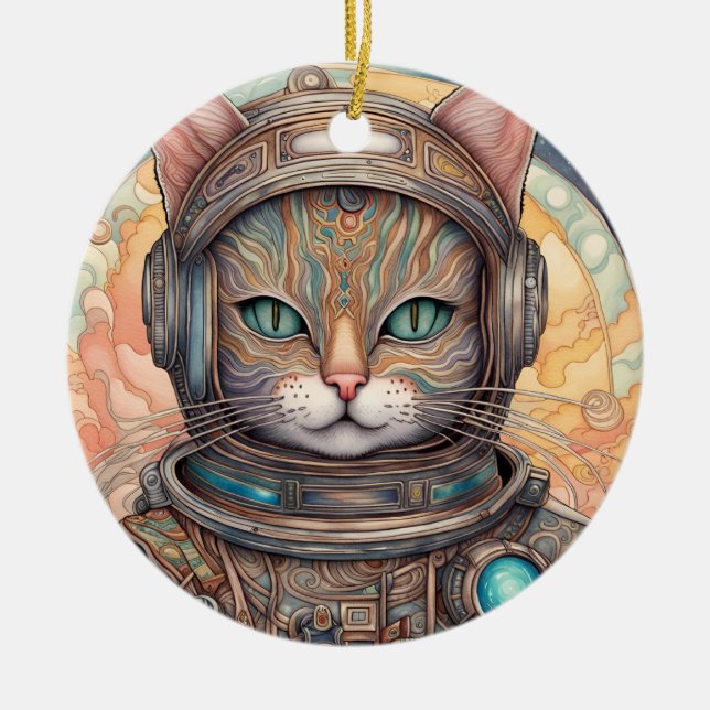 Cat Astronaut ist eine aufwändige Animation Keramik Ornament (Vorne)