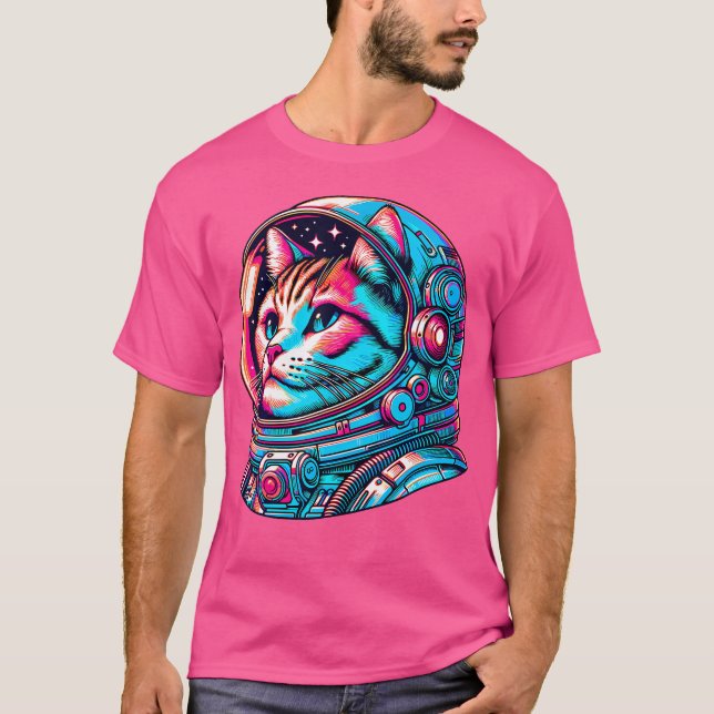 Cat Astronaut Kitten Kosmonaut Cyberpunk T-Shirt (Vorderseite)