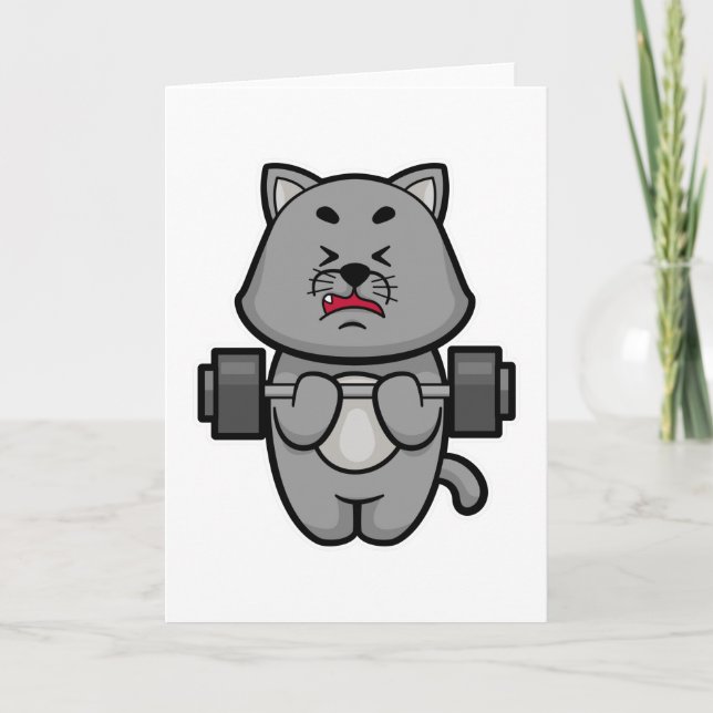 Cat at Biceps Training mit Barbell Karte (Vorderseite)