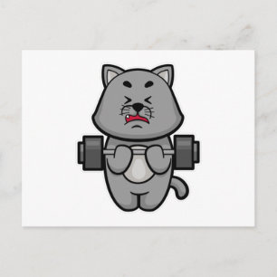 Cat at Biceps Training mit Barbell Postkarte