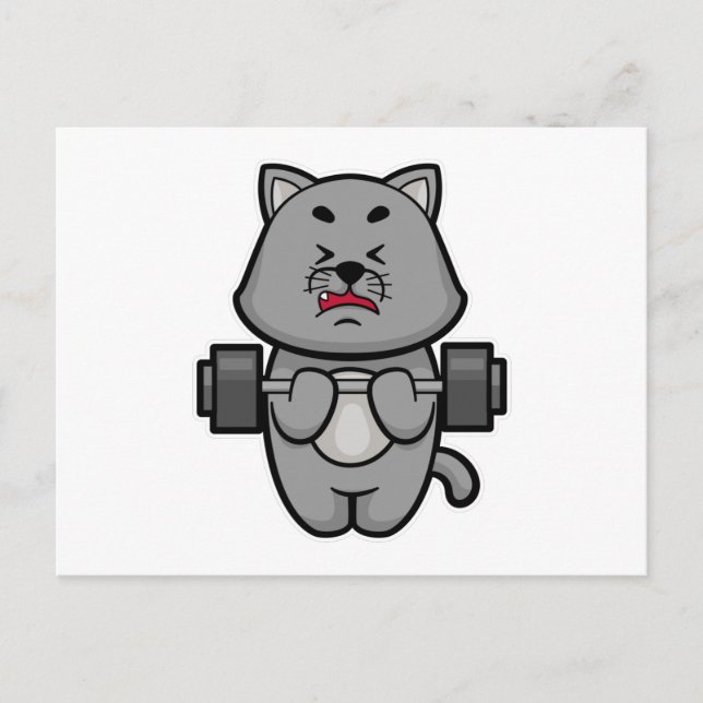 Cat at Biceps Training mit Barbell Postkarte (Vorderseite)