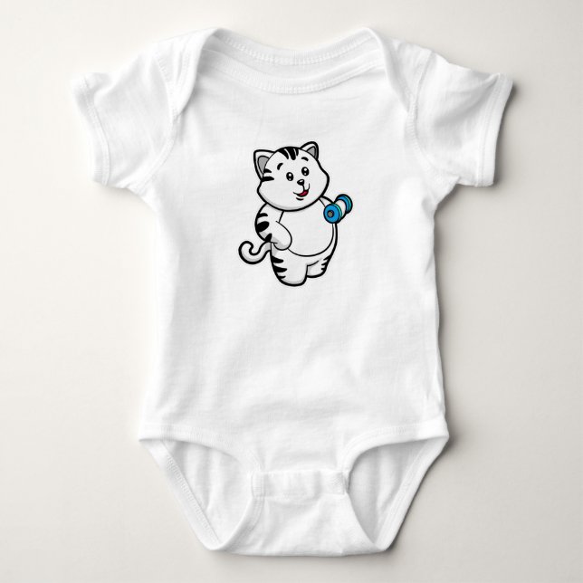 Cat at Biceps Training mit Dumbell Baby Strampler (Vorderseite)